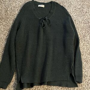 Ruff Hewn Sweater Women's Size X-Large Gray Knit Long Sleeve ¼ Front Tie V Neck